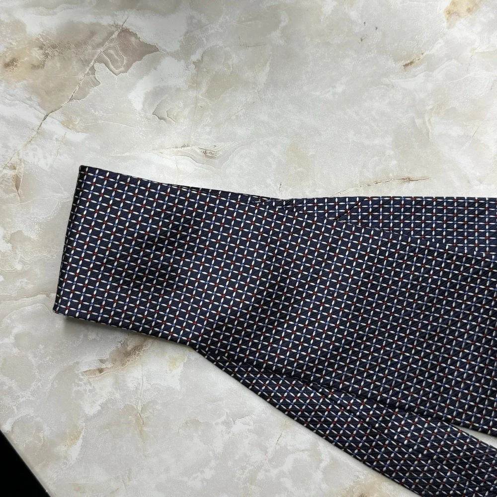 Shore & Singer Navy Geometric Square Navy Silk Tie‎ 3 5/8